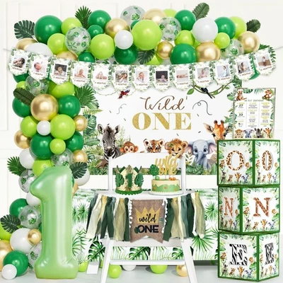 Decoraciones Wild One Cumpleaños Niño Safari Selva 145 piezas Suministros Primera Fiesta Foto 1 de 4