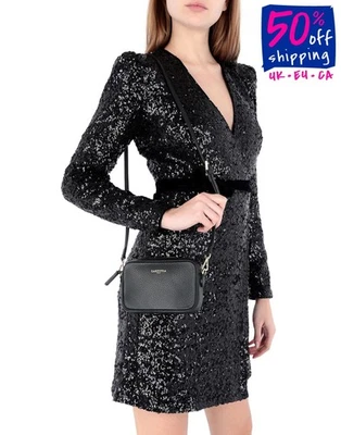 RRP €290 LAETITIA Grainy Leather Crossbody Bag Black Logo Detachable Strap Zip - Image 1 of 4