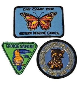 Three Girl Scout Patches Vintage Day Camp 88 -Day Camp 1987- Cookie Safari 1986 - Picture 1 of 12