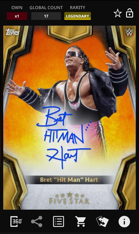 Bret “Hit Man” Hart - Naranja 25cc Signature Legendary Topps Slam Five Estrellas 25 Foto 1 de 1