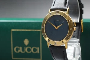 Orologio Uomo Vintage GUCCI 3000.2.M Quadrante Nero Quarzo 33mm Swiss Made From JAPAN - Foto 1 di 11