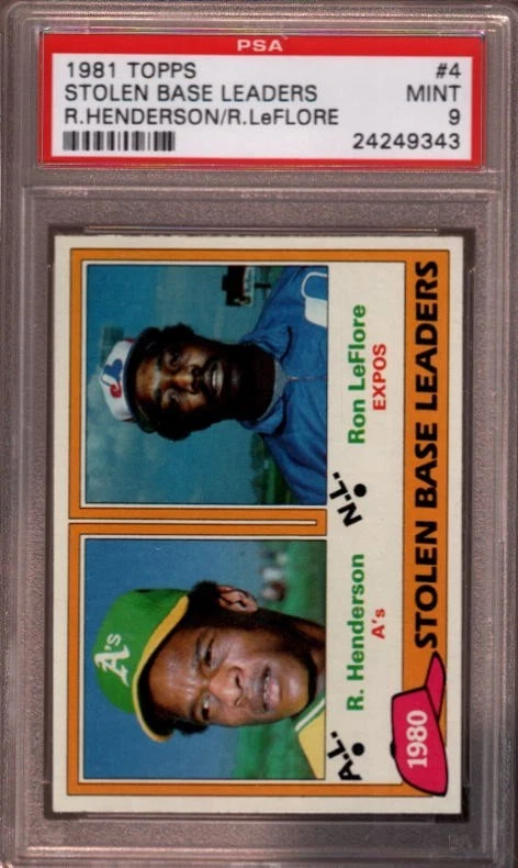 1981 TOPPS # 4 RICKEY HENDERSON STOLEN BASE LEADERS OAKLAND ATHLETICS PSA 9 MINT - Image 1 of 1