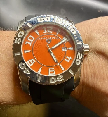 Reloj Swiss Legend Commander Negro Goma Silicona Naranja Cromo Necesita Batería Foto 1 de 4