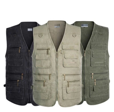Para hombres Chaquetas sin Mangas Safari Pesca Informal Malla Chalecos Multi Bolsillos Chaleco Foto 1 de 4