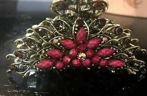 New Antique Gold With Red Wine stone 4''  Hair Claw Clip - Picture 1 of 2