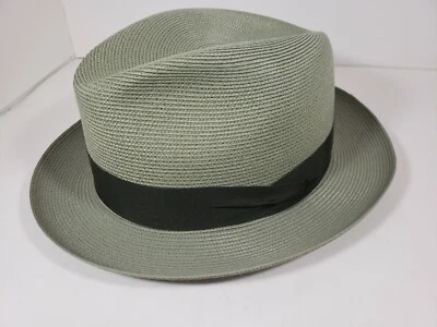 DOBBS ROSEBUD OLIVE FLORENTINE MILAN STRAW FEDORA MADE IN USA - Image 1 of 4