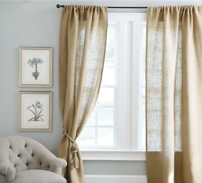 Rod pocket linen curtains 55" wide window curtains shower curtains Kitchen panel - Image 1 of 4