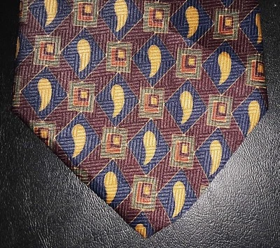 Ketch Tie Maroon Blue Diamonds Green Tan Geometric Squares Design NIB t4465 Foto 1 de 4