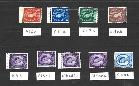 phosphor, sideways multiple crown watermark, SG610a - 616ab, MNH Cover