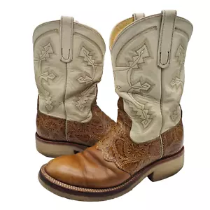 Legacy West Size 8 Ivory Tan Cowboy Boots Western Boot Tooled - Picture 1 of 14