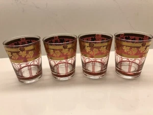 Cera Glass Golden Grapes Burgundy Whiskey Glass Set of 4 - Picture 1 of 6
