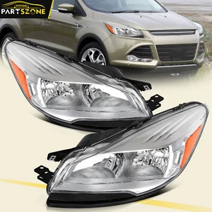 Headlight Assembly For 2013-2016 Ford Escape Chrome Housing Left+Right Halogen - Picture 1 of 15