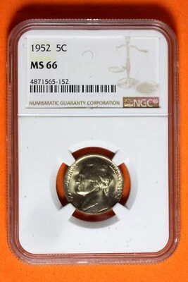 1952 NGC MS66 Jefferson Nickel #B40690 - Image 1 of 2