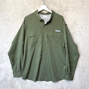 Columbia PFG Button Up Fishing Shirt Large Long Sleeve Vented Green Mens EUC - Picture 1 of 9