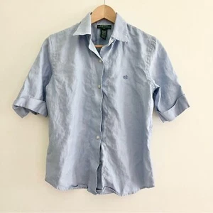 Lauren Ralph Lauren 100% Leinen Button Down Bluse Damen M Cubano Style LESEN - Bild 1 von 10