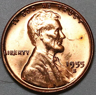 1955-S Lincoln Cent Die Chips Mint Errors RED BU United States Coin (21101001R) - Image 1 of 2