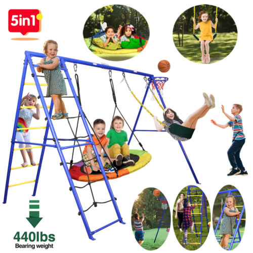USPOINT 6.5 Foot Climb N' Slide N' Swing 4 in 1 Mini Trampoline with Safety Pad