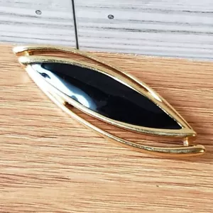 Broche Monet Firmado De Colección Esmalte Negro Prendedor Tono Dorado Guilloche BP2 - Imagen 1 de 11