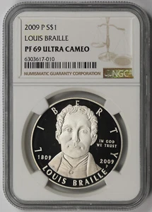 2009-P Louis Braille Modern Silver Commemorative $1 PF 69 Ultra Cameo NGC - Picture 1 of 4