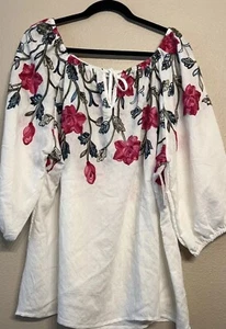 Women's Peasant Embroidery Multicolor White Floral Blouse Size 3x. Spring Easter - Picture 1 of 7