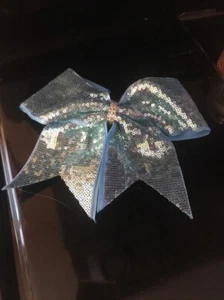 Cheer Bow Pony Tail 3" Ribbon Hair Bows /Dance/Cheerleading Baby Blue Sequined - Picture 1 of 10