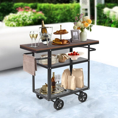 3 Tier Rolling Bar Cart Mobile Serving Cart Kitchen Storage Utility Cart Trolley - Image 1 of 4