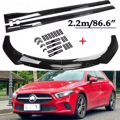 Gloss Black For Mercedes-Benz A200 A220 A250 Front Bumper Lip 86" Side Skirt Foto 1 de 4