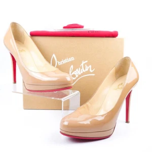 Christian Louboutin Size 37.5 Women's Round Toe Patent Leather Pumps in Beige - Picture 1 of 20