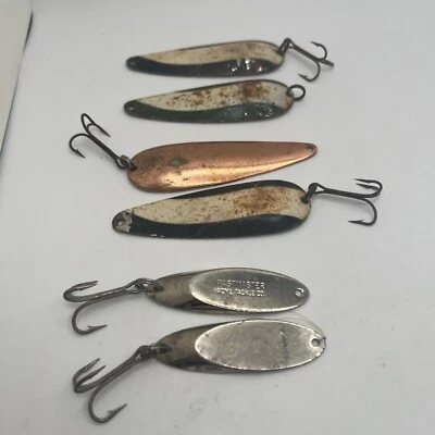 Conjunto de 6 colheres de lançamento de isca de pesca vintage Kastmaster ACME Tackle Co - Imagem 1 de 4