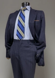 Southwick Wool Ocean Blue Striped Unconstructed Flat Front Suit 44 L - Picture 1 of 8