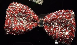 Red and Silver Crystal Bowtie Adjustable Formal Wedding Party Bow Tie Tuxedo - Picture 1 of 1