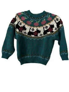 Vintage VTG NORTHERN ISLES Girl's SCOTTIE DOG Sweater 14 Hand Embroidered EUC - Picture 1 of 4