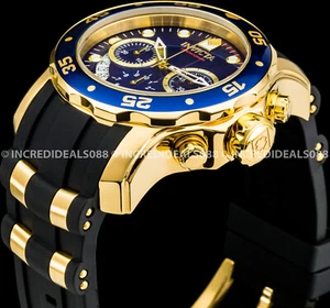 Invicta Men PRO DIVER SCUBA Chronograph 18K Gold Blue Dial Elegant Strap Watch - Picture 1 of 8