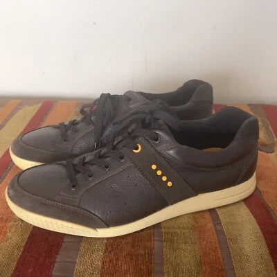 Ecco Yellow TPU Spikeless Golf Shoe Leather Mocha Brown Men Size 44 10/10.5 EUC - Image 1 of 4