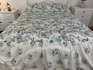 Vintage Pink / Purple Floral Hydrangea Quilted Queen Bedspread Cotton Blend - Bild 1 von 19