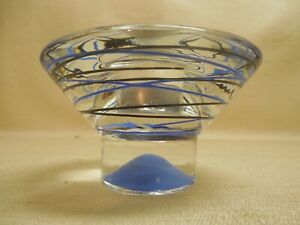 Clear Crystal Tea Lite Holder With blue And Black Lines