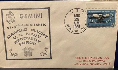 SPACE COVER : GEMINI 5 SECONDARY RECOVERY FORCE SHIP  NEW (DD-818) AUG 29, 1965 - Image 1 of 4