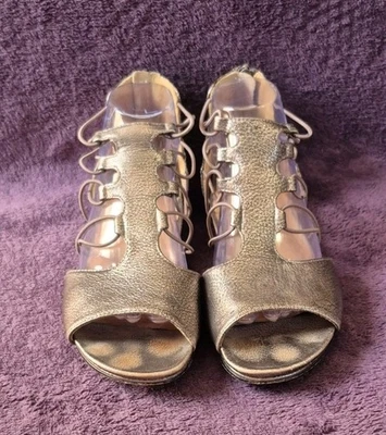 Sandalias de bronce L'Amour-Des-Pieds para mujer talla 9M cuero tiras gladiador cremallera Foto 1 de 4