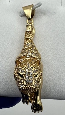 Moda Colgante Pantera Latón Tono Dorado 8.9g 4.6mm BO Ojos Verdes | F224 Foto 1 de 4