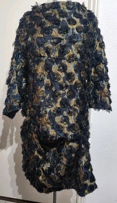 Vestido Marni 100 % seda texturizado clip-punto azul marino/dorado, hasta la rodilla talla 44 IT US 8 Foto 1 de 4