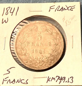 1841-W FRANCE (5) FIVE FRANCS SILVER CROWN - Picture 1 of 2
