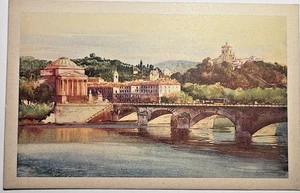 Turin Italien MONTE DEL CAPPUCCINI CHIESA GRAN Vintage Aquarell Postkarte G5 - Bild 1 von 5