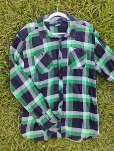 Rusty Herren Hemd Button Down Größe XL X-Large grün kariert Flanell distressed 2138 - Bild 1 von 4