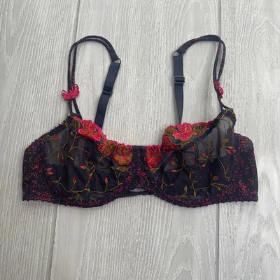 Sujetador Aubade Paris Negro Malla Floral Bordado Con Aros Media Copa Talla 32 A 32A Foto 1 de 4