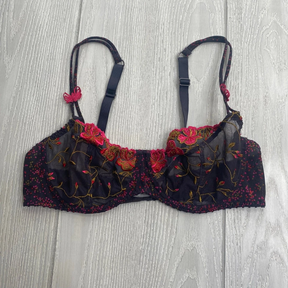 Sujetador Aubade Paris Negro Malla Floral Bordado Con Aros Media Copa Talla 32 A 32A Foto 1 de 4