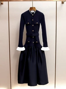 🎁Mujer Sandro Vestido de Noche Empalme Mangas Largas Tejido Suéter Vestidos Línea A Pequeño - Imagen 1 de 14