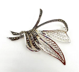 Vintage Sterlingsilber Brosche Pin Deutschland Marcasit Blatt Stil Art Deco MCM - Bild 1 von 10