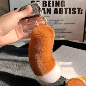 Cute Real Rabbit Fur Tail Squirrel Tail Keychain Bag Car Phone Pendant Gift - Picture 1 of 3