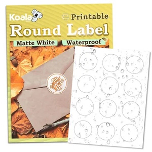Koala Round Label 2 In, Waterproof Sticker Paper for Inkjet / Laser Matte White - Picture 1 of 11
