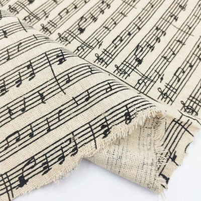 Classic Fabric Linen Cotton Music Staff Musical Notes DIY Art Decorative Fabrics - Image 1 of 4